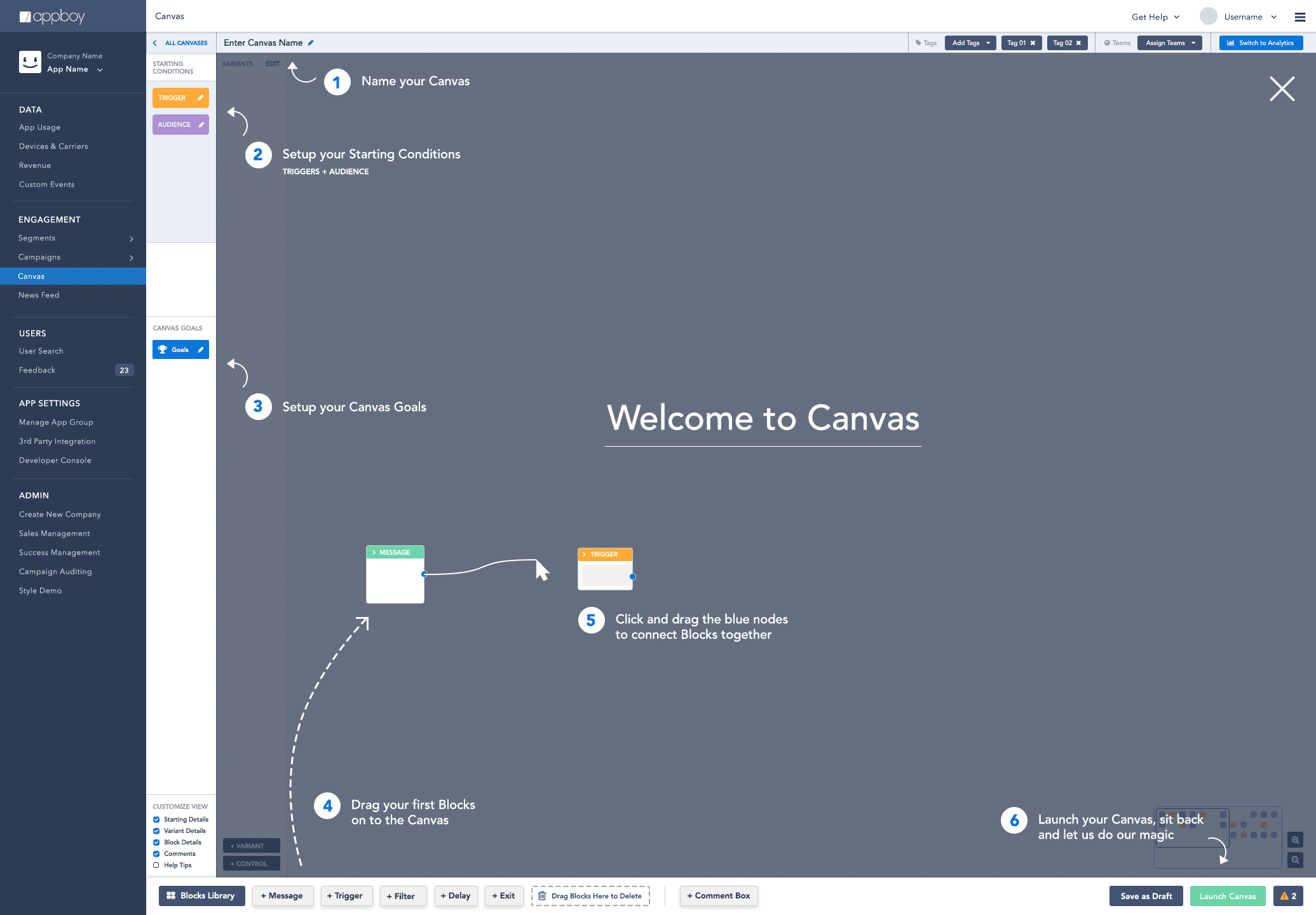 Canvas — the visual customer-journey builder
