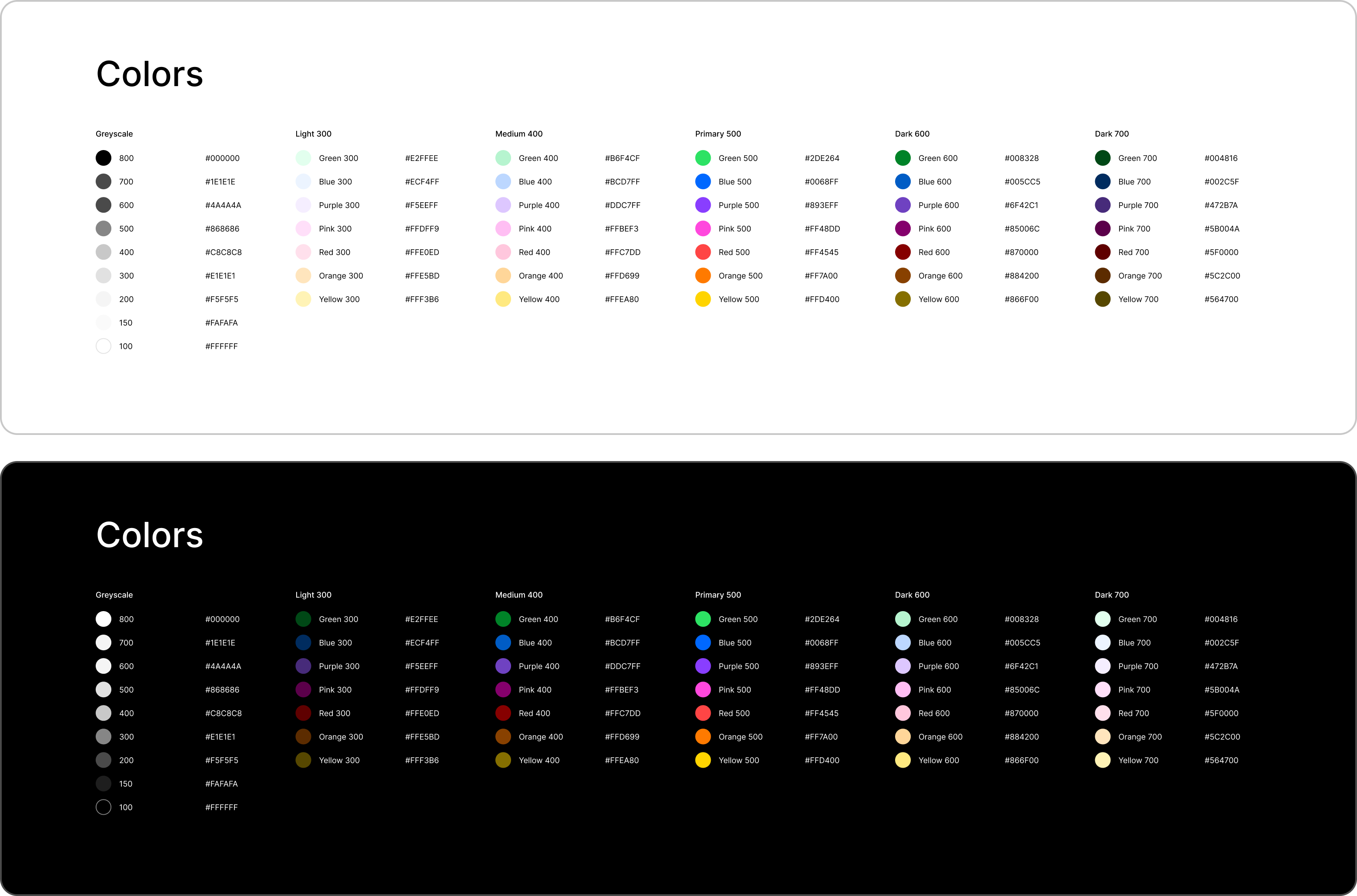 Color tokens across light and dark