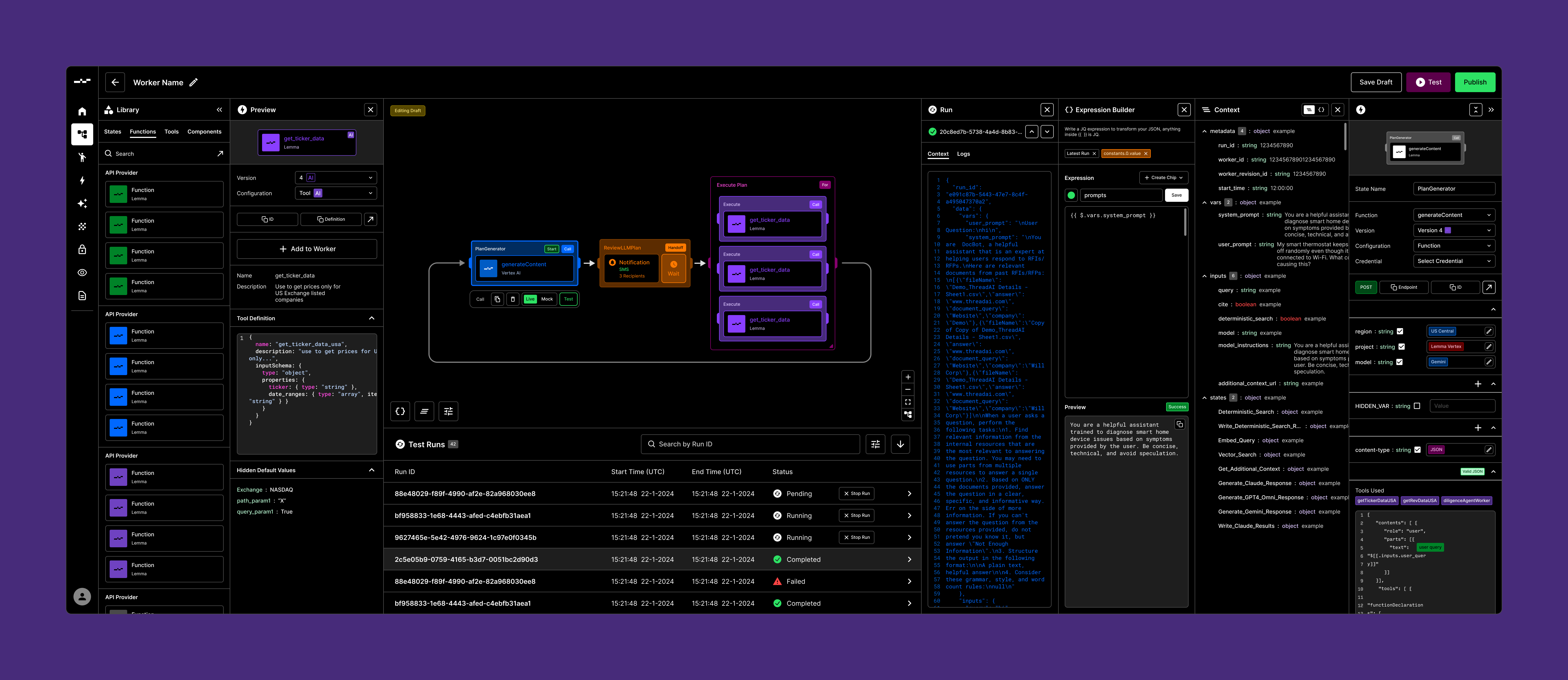 Full width, with the expression editor and context panel open
